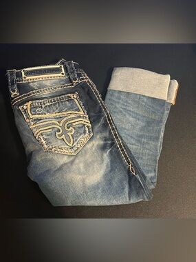 Rock Revival Caro Dark Blue Distressed Crop Jeans